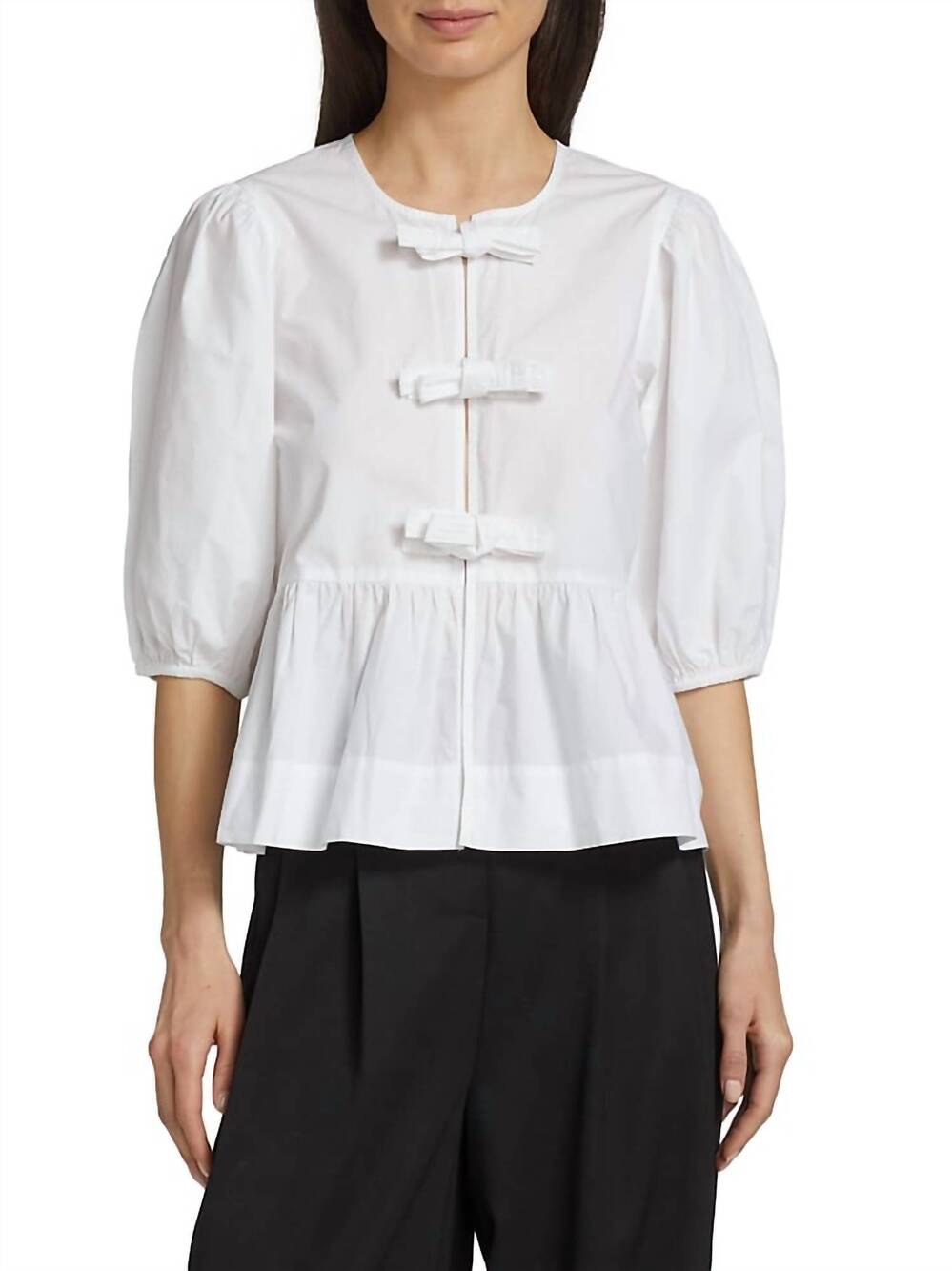 NEW GANNI cotton poplin peplum blouse in bright white